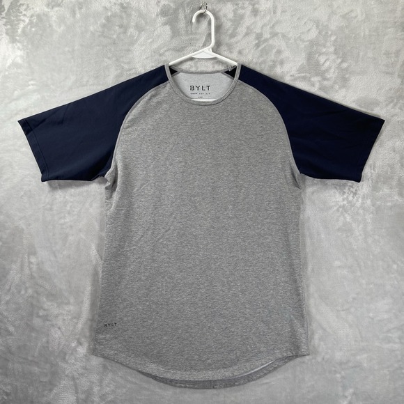 BYLT Basics Other - BYLT Basics T-Shirt men's Medium Drop Cut Lux Short Sleeve Blue Gray Colorblock